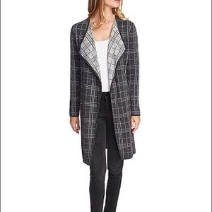 1X Vince Camuto Open Cardigan, black and white plaid